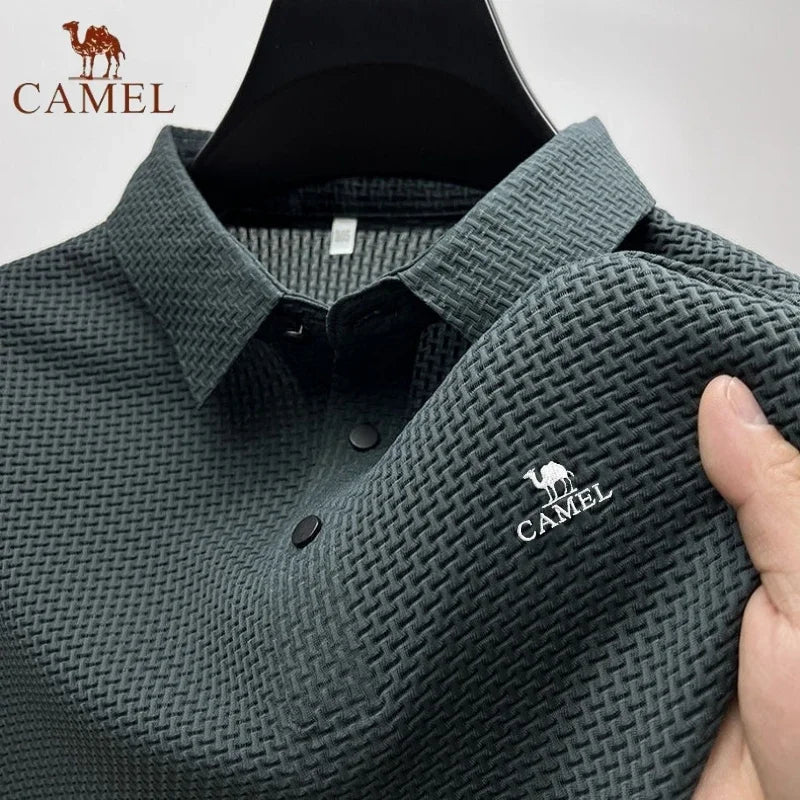 Men's Embroidered CAMEL Ice Silk Polo Shirt Luxury Fashion Leisure Breathable Cool Short Sleeved T-shirt Top