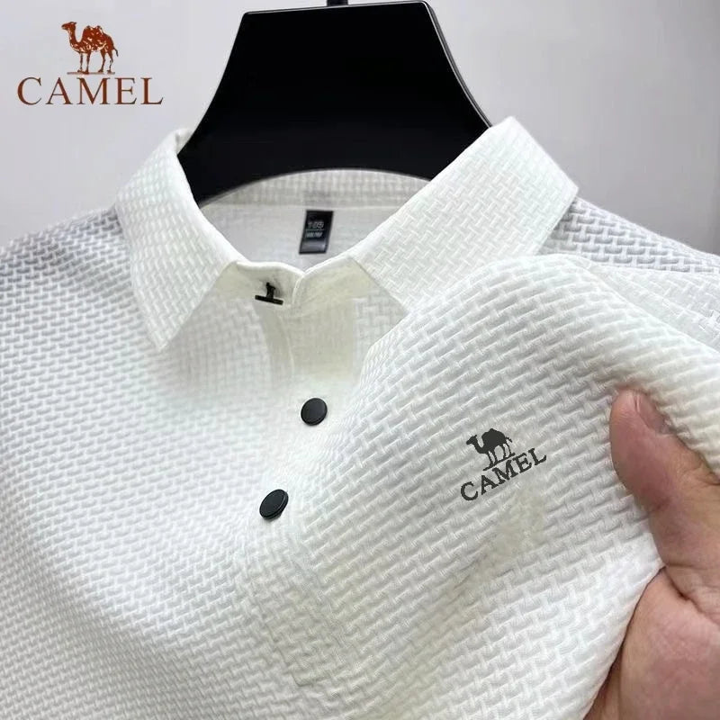 Men's Embroidered CAMEL Ice Silk Polo Shirt Luxury Fashion Leisure Breathable Cool Short Sleeved T-shirt Top