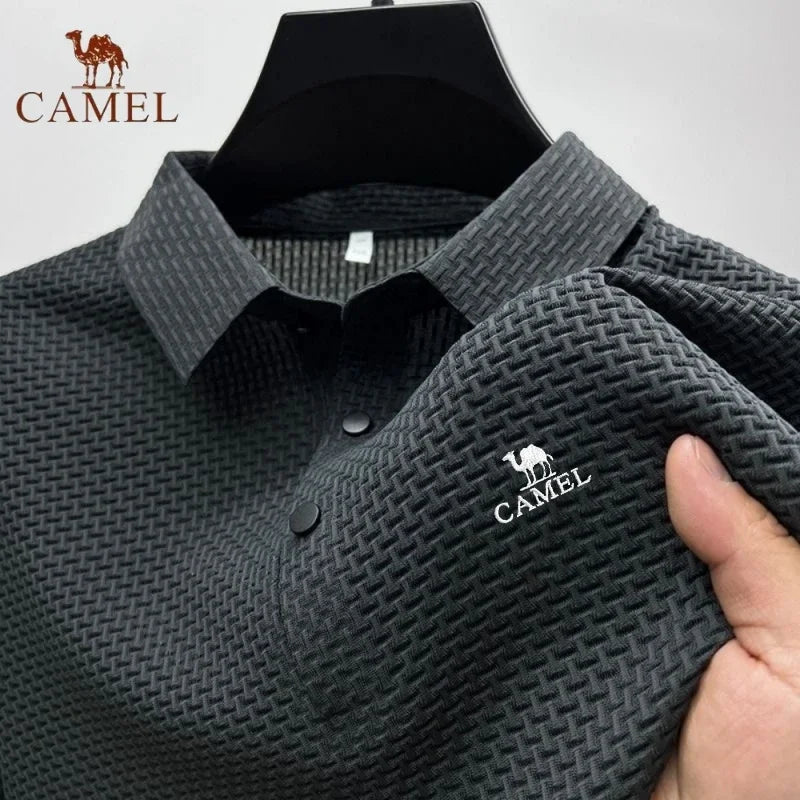 Men's Embroidered CAMEL Ice Silk Polo Shirt Luxury Fashion Leisure Breathable Cool Short Sleeved T-shirt Top