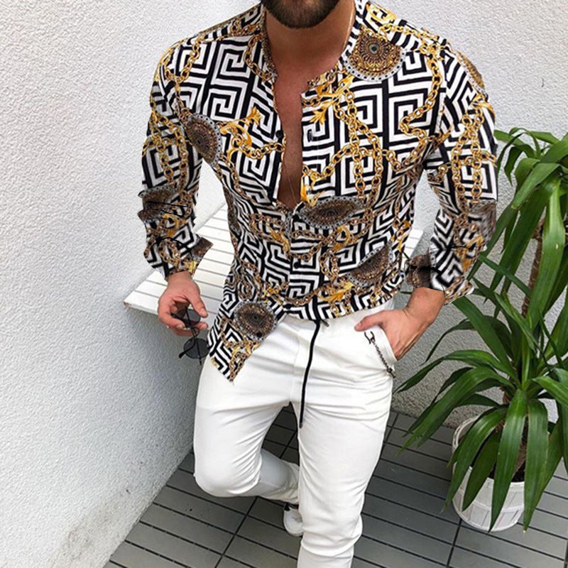 2021 Hot Sale  European American Men&#39;s Clothing Casual  Fashion Printed Shirt Single-Breasted Cardigan Long Sleeve Shirt 