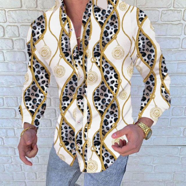 Hot Sale  European American Men&#39;s Clothing Casual  Fashion Printed Shirt Single-Breasted Cardigan Long Sleeve Shirt Men