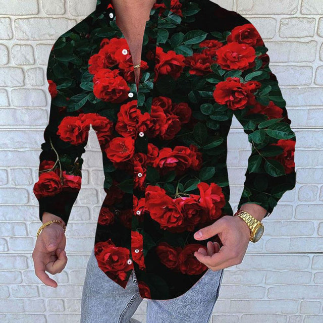 Hot Sale  European American Men&#39;s Clothing Casual  Fashion Printed Shirt Single-Breasted Cardigan Long Sleeve Shirt Men