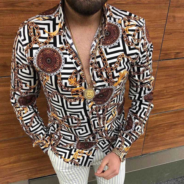 2021 Hot Sale  European American Men&#39;s Clothing Casual  Fashion Printed Shirt Single-Breasted Cardigan Long Sleeve Shirt 