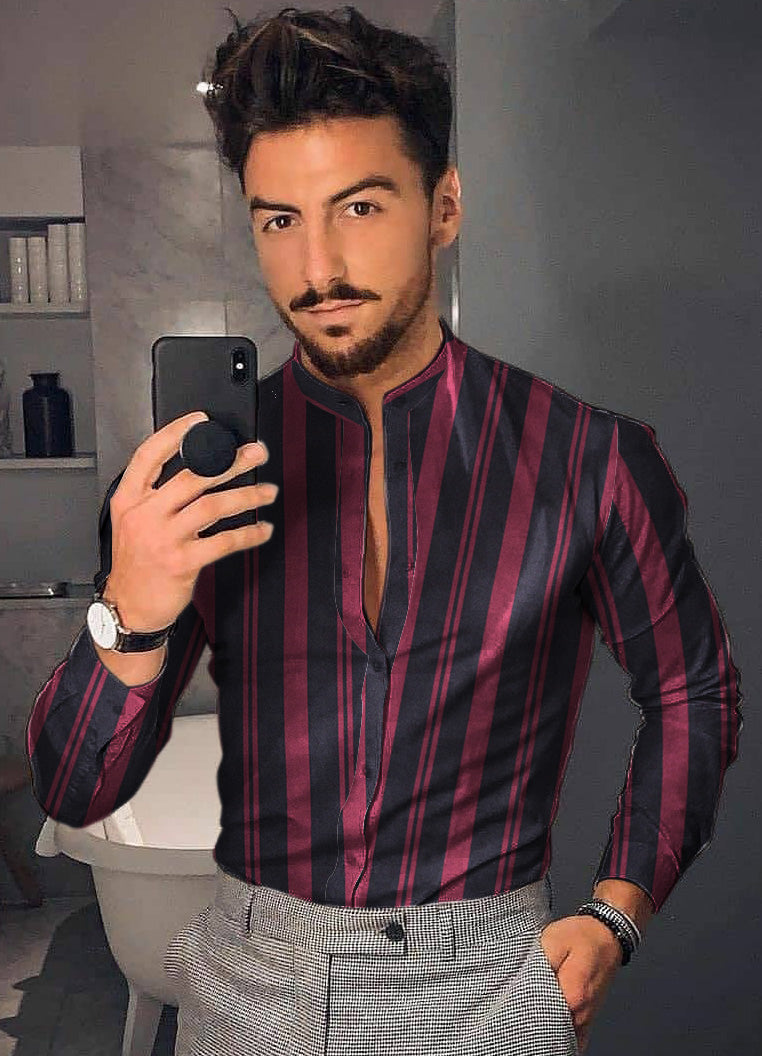 Men&#39;s Shirt New Hawaiian  Men Single Button Wild  Printed  Male Blouses  Long Sleeved Striped 2021