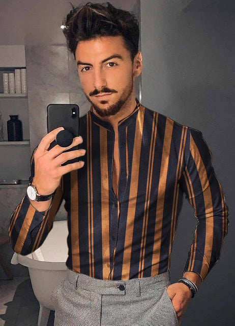 Men&#39;s Shirt New Hawaiian  Men Single Button Wild  Printed  Male Blouses  Long Sleeved Striped 2021