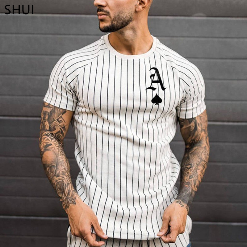 2021 Summer Men&#39;s T-shirt Summer Men&#39;s Street Style Round Neck Shirt Fashion Poker Print Short Sleeve Zebra Stripe Printed Top