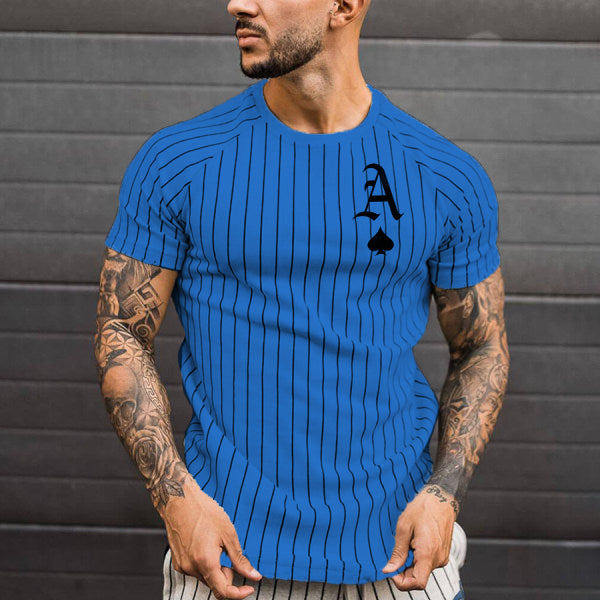 2021 Summer Men&#39;s T-shirt Summer Men&#39;s Street Style Round Neck Shirt Fashion Poker Print Short Sleeve Zebra Stripe Printed Top