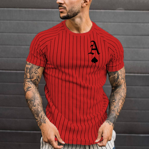 2021 Summer Men&#39;s T-shirt Summer Men&#39;s Street Style Round Neck Shirt Fashion Poker Print Short Sleeve Zebra Stripe Printed Top