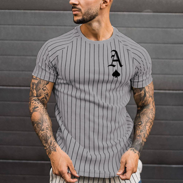 2021 Summer Men&#39;s T-shirt Summer Men&#39;s Street Style Round Neck Shirt Fashion Poker Print Short Sleeve Zebra Stripe Printed Top