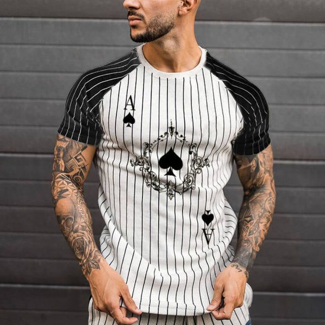 2021 Summer Men&#39;s T-shirt Summer Men&#39;s Street Style Round Neck Shirt Fashion Poker Print Short Sleeve Zebra Stripe Printed Top