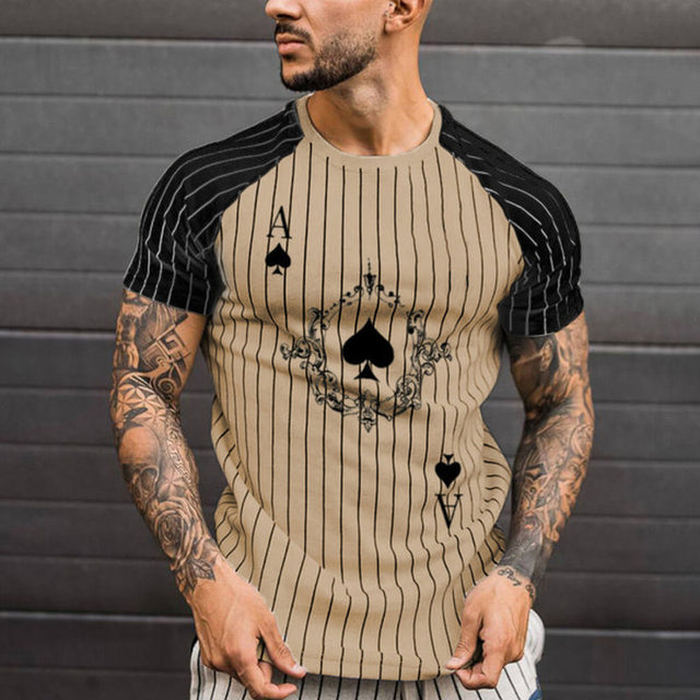 2021 Summer Men&#39;s T-shirt Summer Men&#39;s Street Style Round Neck Shirt Fashion Poker Print Short Sleeve Zebra Stripe Printed Top