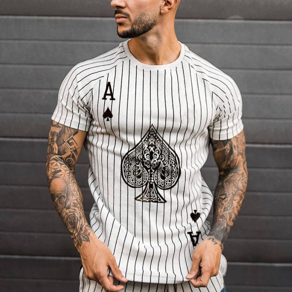 2021 Summer Men&#39;s T-shirt Summer Men&#39;s Street Style Round Neck Shirt Fashion Poker Print Short Sleeve Zebra Stripe Printed Top