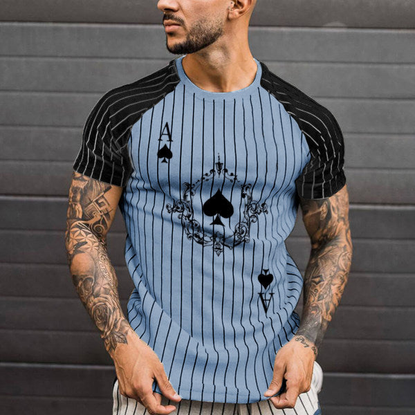 2021 Summer Men&#39;s T-shirt Summer Men&#39;s Street Style Round Neck Shirt Fashion Poker Print Short Sleeve Zebra Stripe Printed Top