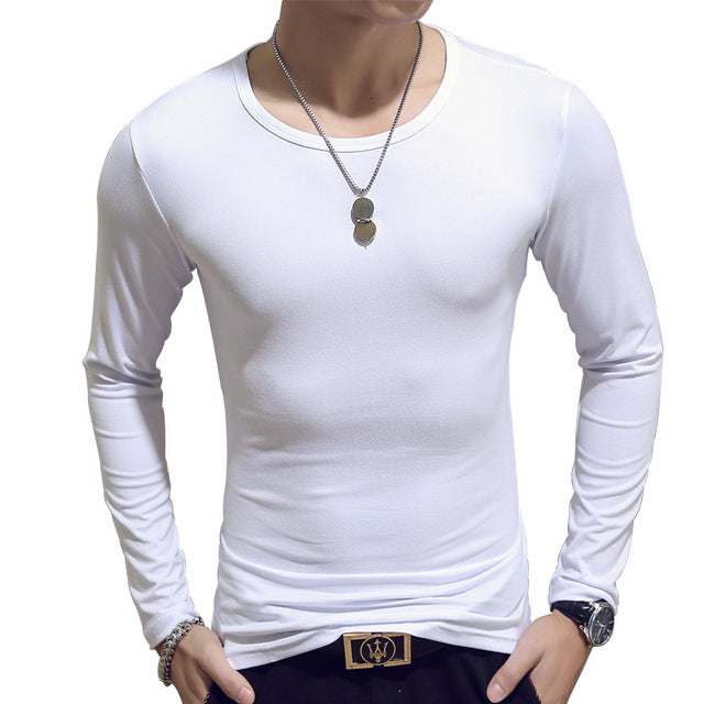 T Shirt Simple Long Sleeve Spring Autumn Morality Men&#39;s T-shirt Sets V-neck Solid Polyester White Grey Blue T Shirt Men Tees New