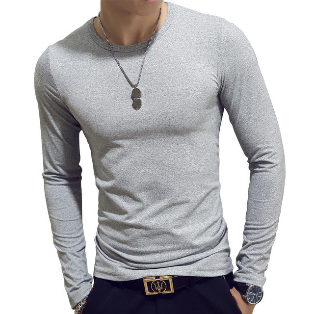 T Shirt Simple Long Sleeve Spring Autumn Morality Men&#39;s T-shirt Sets V-neck Solid Polyester White Grey Blue T Shirt Men Tees New