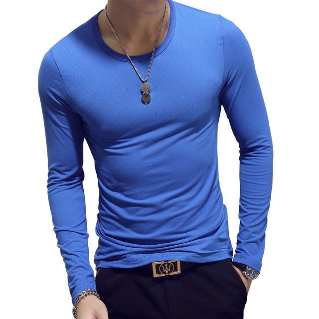 T Shirt Simple Long Sleeve Spring Autumn Morality Men&#39;s T-shirt Sets V-neck Solid Polyester White Grey Blue T Shirt Men Tees New